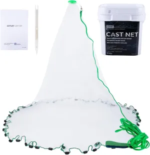 Goture American Fishing Cast Net Saltwater Freshwater, 1/4in Mesh Size Casting Net for Bait Fish Shrimp Trap, Black Sinkers, 5ft Radius Throw Cast Net with Needle