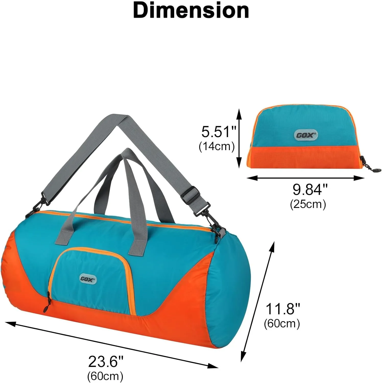 GOX Foldable Travel Bag Packable Tote Duffle Bag For Travel Spirit Airlines Personal Item Bag 18x14x8(Turquoise)