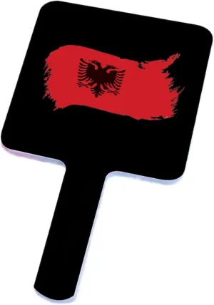 GOYMFKM Hand Held Mirror with Handle for Makeup, Novelty Albania Map Flags Hand Mirror for Shaving, Portable Travel Vanity Mirror for Men Women White 12×22Cm