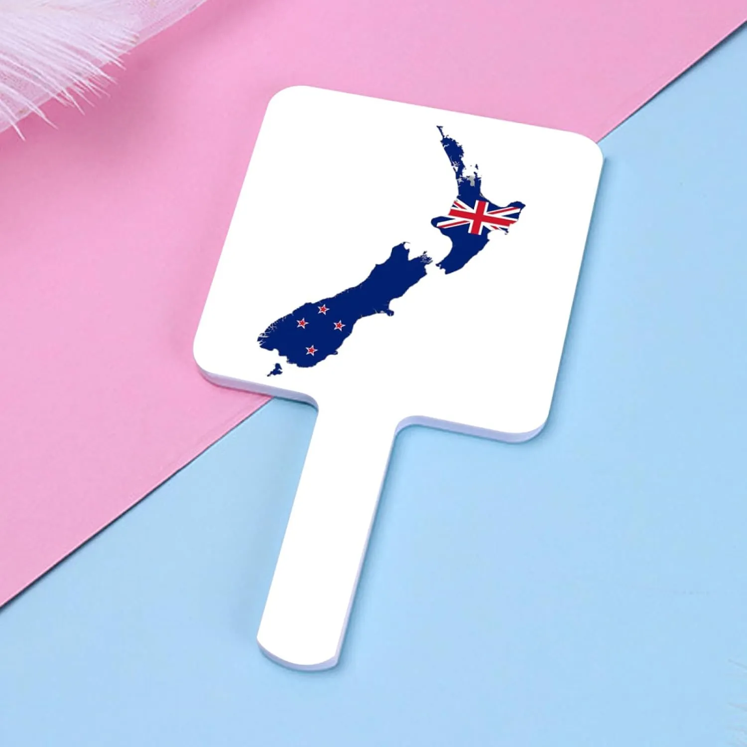 GOYMFKM Hand Held Mirror with Handle for Makeup, Novelty New Zealand Map National Flag Hand Mirror for Shaving, Travel Portable Vanity Mirror for Women White 12×22Cm