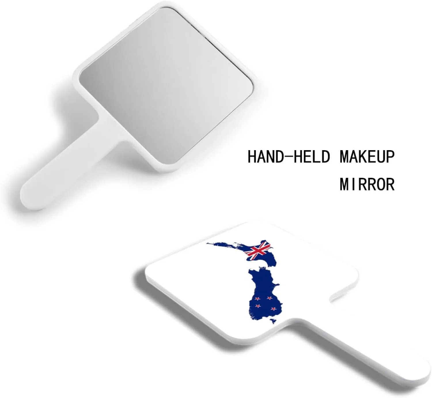 GOYMFKM Hand Held Mirror with Handle for Makeup, Novelty New Zealand Map National Flag Hand Mirror for Shaving, Travel Portable Vanity Mirror for Women White 12×22Cm