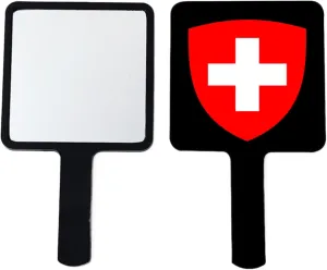 GOYMFKM Hand Held Mirror with Handle for Makeup, Novelty Switzerland National Emblems Flag Hand Mirror for Travel Handheld Vanity Mirror for Women Girls Black 12×22Cm