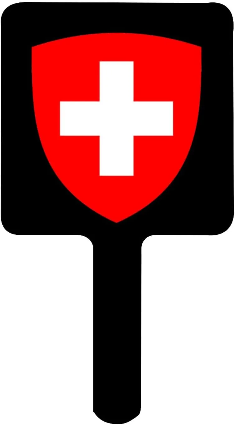 GOYMFKM Hand Held Mirror with Handle for Makeup, Novelty Switzerland National Emblems Flag Hand Mirror for Travel Handheld Vanity Mirror for Women Girls Black 12×22Cm