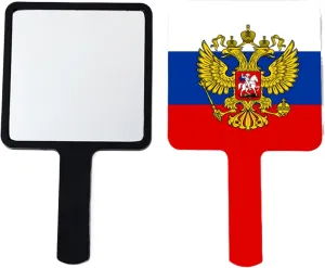 GOYMFKM Handheld Makeup Mirrors with Russia Flag National Emblem - Hand Held Mirror with Handle, Square Portable Travel Beauty Mirror for Men Women Black 9×16Cm