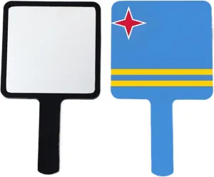 GOYMFKM Novelty Aruba Flag Handheld Plain Mirror with Handle, Square Beauty Vanity Handheld Makeup Mirrors Travel Portable Salon Mirror for Makeup Black 9×16Cm