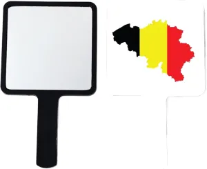 GOYMFKM Novelty Belgium Map Flag Handheld Mirror with Handle, Square Beauty Vanity Handheld Makeup Mirrors Travel Portable Salon Mirror for Makeup Black 9×16Cm