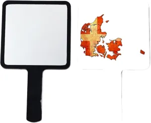 GOYMFKM Novelty Denmark Map Flag Handheld Makeup Mirror Square Travel Cosmetic Mirror Portable Vanity Mirror Tool Fit Daily, Shaving, Grooming, Beautify, Travel Black 9×16Cm