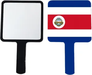 GOYMFKM Novelty Republic of Costa Rica Flag Handheld Makeup Mirror Square Travel Cosmetic Mirror Portable Vanity Mirror Fit Shaving, Beautify, Travel Black 9×16Cm