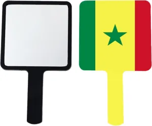 GOYMFKM Novelty Republic of Senegal Flag Makeup Hand Mirror, Barber Hairdressing Handheld Mirror with Handle for Salon, Square Travel Mirror Black 12×22Cm
