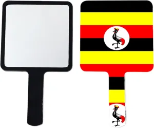 GOYMFKM Novelty Republic of Uganda Flag Vanity Hand Mirror, Square Makeup Hand Held Mirror with Handle for Salon, Barber, Grooming, Shaving, and Travel Black 9×16Cm