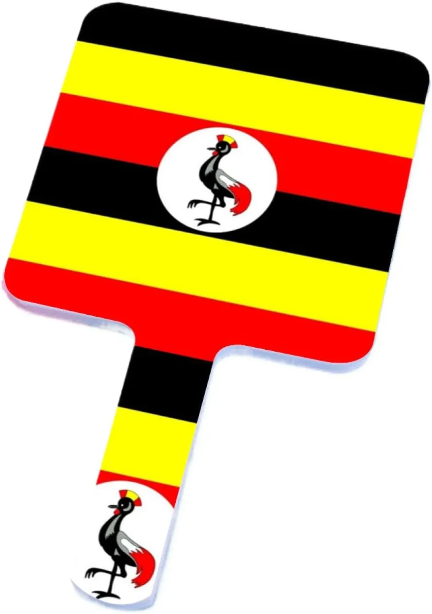 GOYMFKM Novelty Republic of Uganda Flag Vanity Hand Mirror, Square Makeup Hand Held Mirror with Handle for Salon, Barber, Grooming, Shaving, and Travel White 9×16Cm