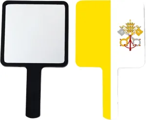 GOYMFKM Personalized Vatican Flag Hand Mirror, Square Large Makeup Hand Held Mirror with Handle, Travel Makeup Gift for Women Girls Black 12×22Cm