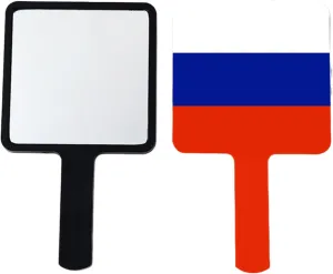GOYMFKM Square Handheld Mirror - Novelty Russia Flag Makeup Mirrors with Handle, Travel Cosmetic Hand Mirror Portable Compact Mirror Gift for Women Girls Black 12×22Cm