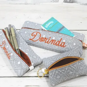 Gray Geometric Personalized Quilted Pouch