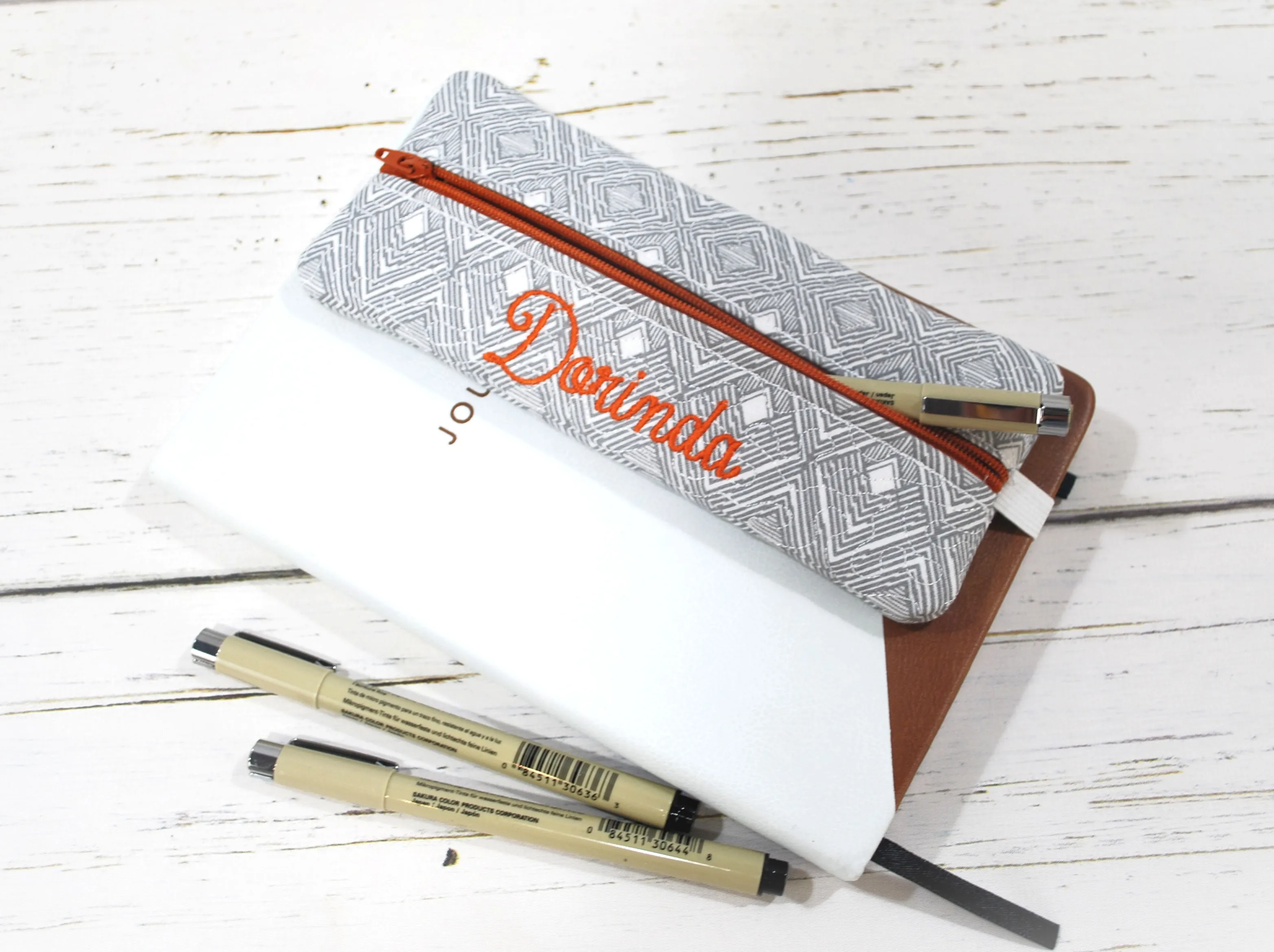 Gray Geometric Personalized Quilted Pouch