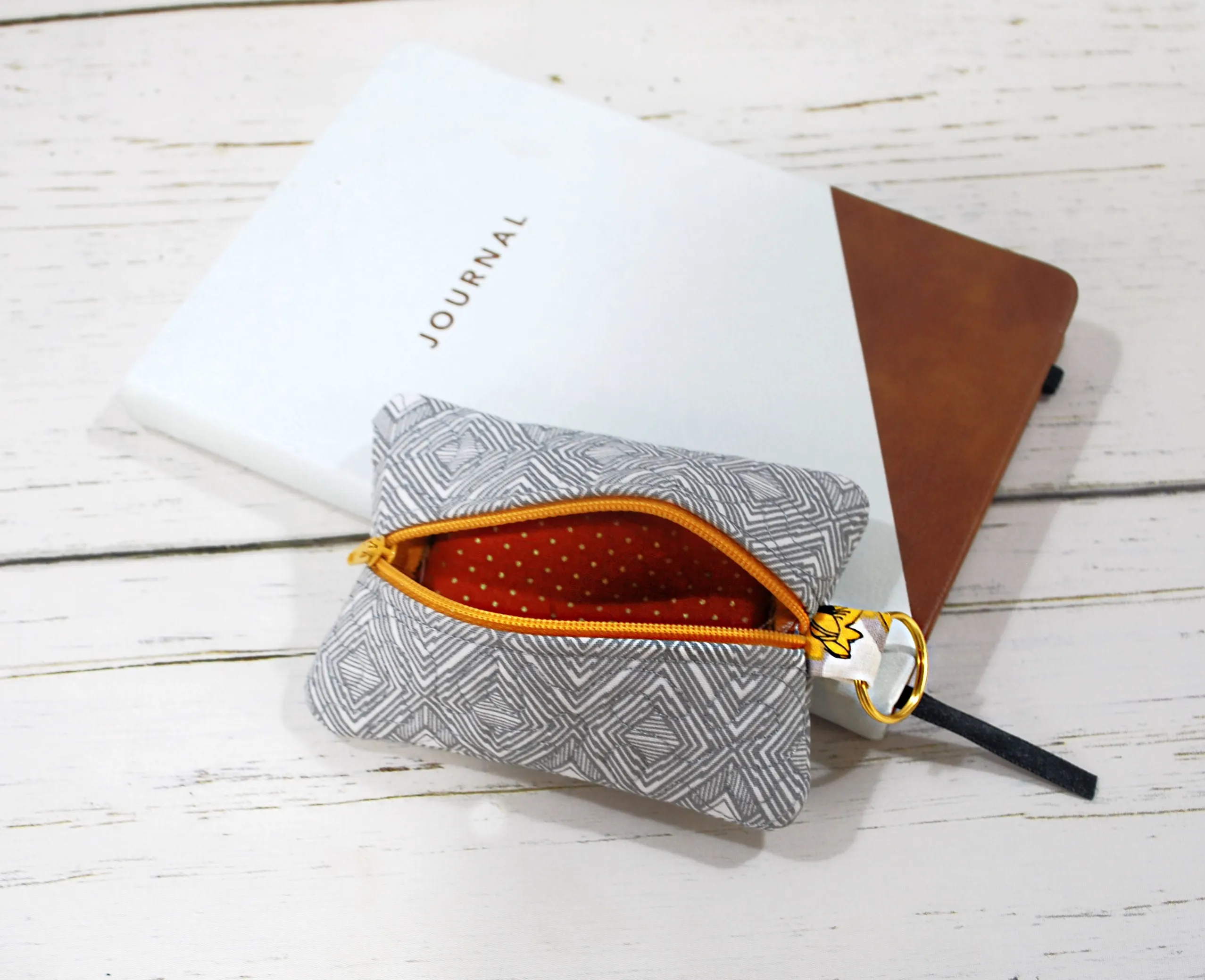 Gray Geometric Personalized Quilted Pouch