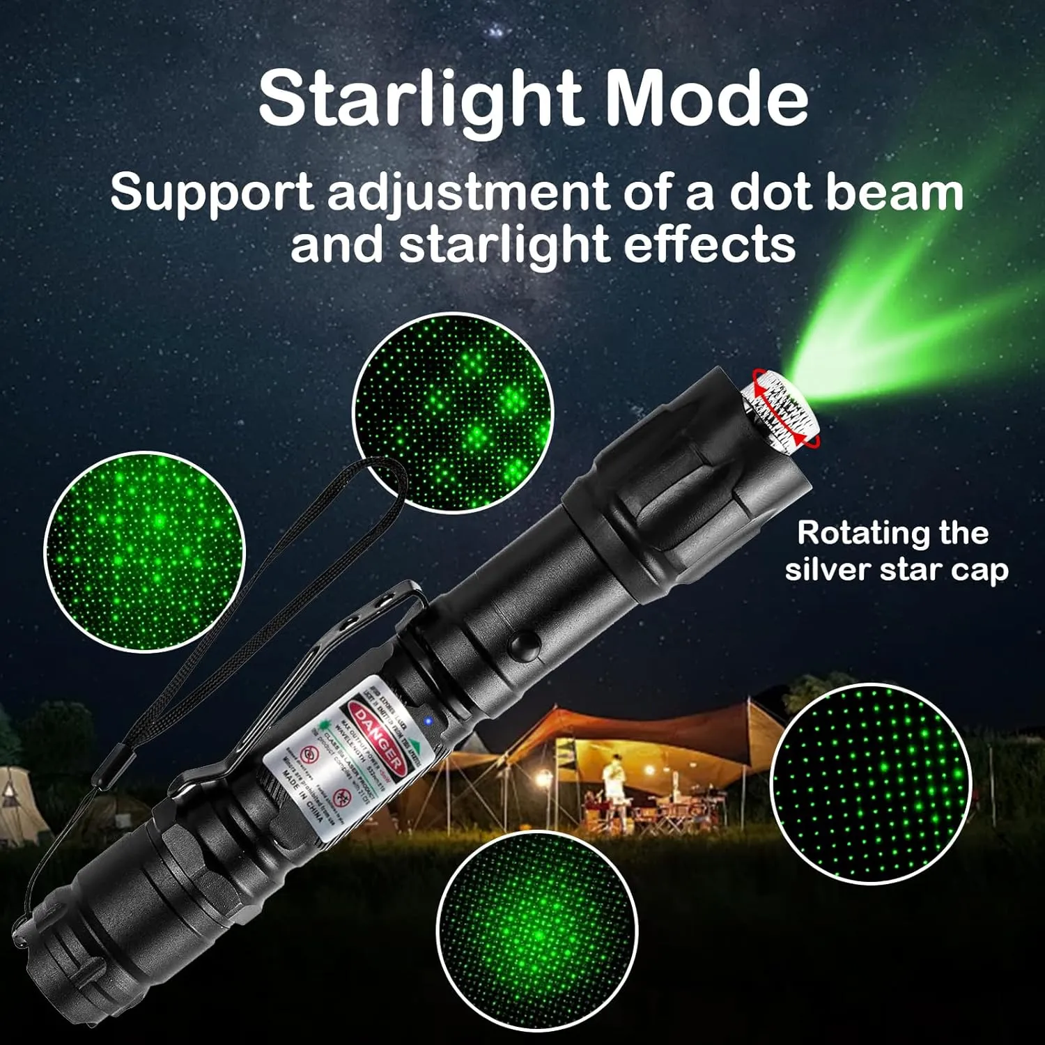 Green Light Handheld Flashlight Rechargeable, Long Range Adjustable Focus Tactical Beam for Outdoor Journeys, Camping, Presentations, TV/LED/LCD Screens, and Stargazing