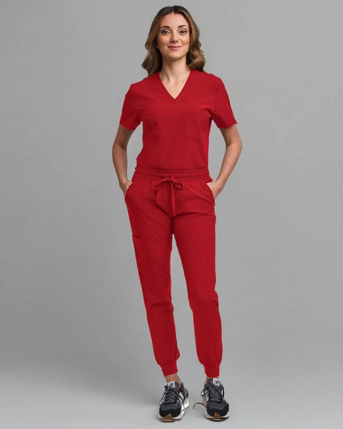 Green Town Scrubs for Women Scrub Set - Jogger Pant and Tuck-in V-Neck Top, 5 Pockets, Yoga Waistband, Nursing Uniform