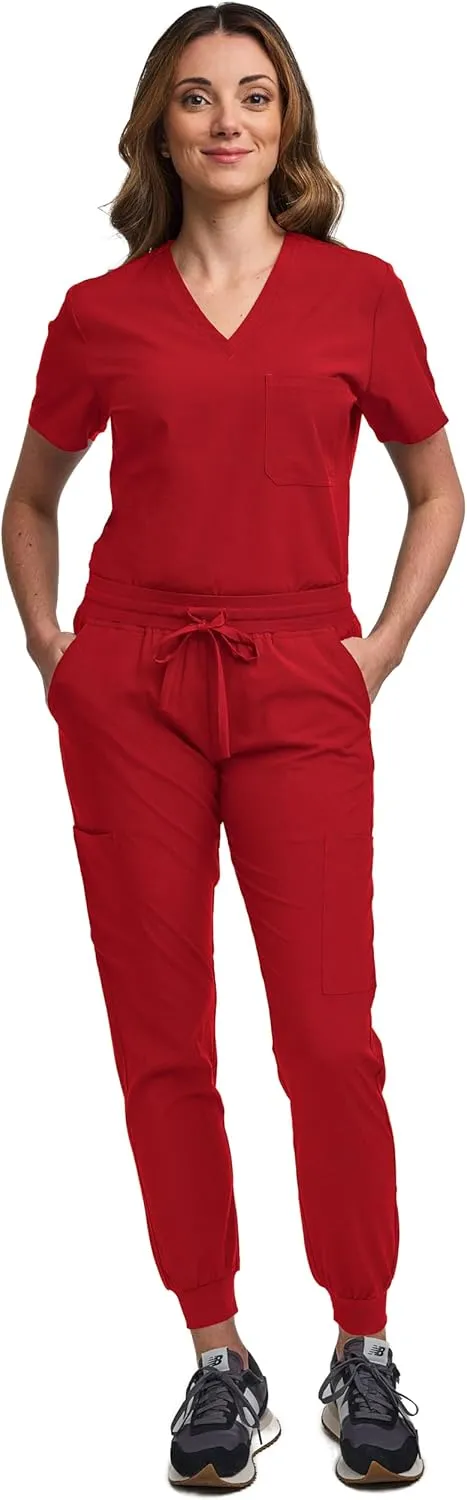Green Town Scrubs for Women Scrub Set - Jogger Pant and Tuck-in V-Neck Top, 5 Pockets, Yoga Waistband, Nursing Uniform