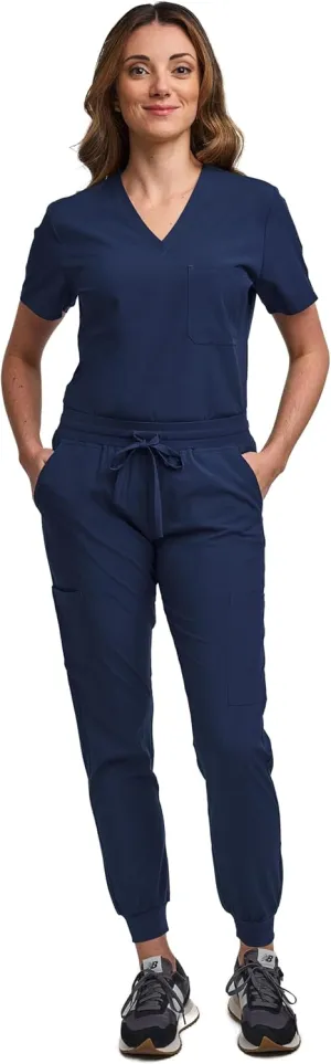 Green Town Scrubs for Women Scrub Set - Jogger Pant and Tuck-in V-Neck Top, 5 Pockets, Yoga Waistband, Nursing Uniform
