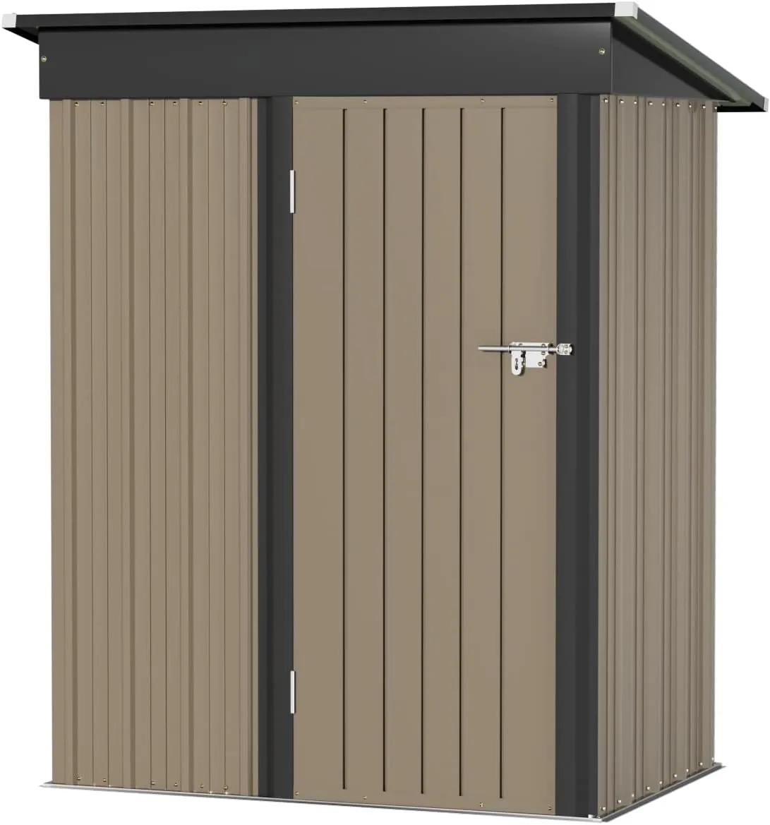 Greesum Metal Outdoor Storage Shed 5FT x 3FT, Steel Utility Tool Shed Storage House with Door & Lock, for Backyard Garden Patio Lawn (5' x 3'), Brown