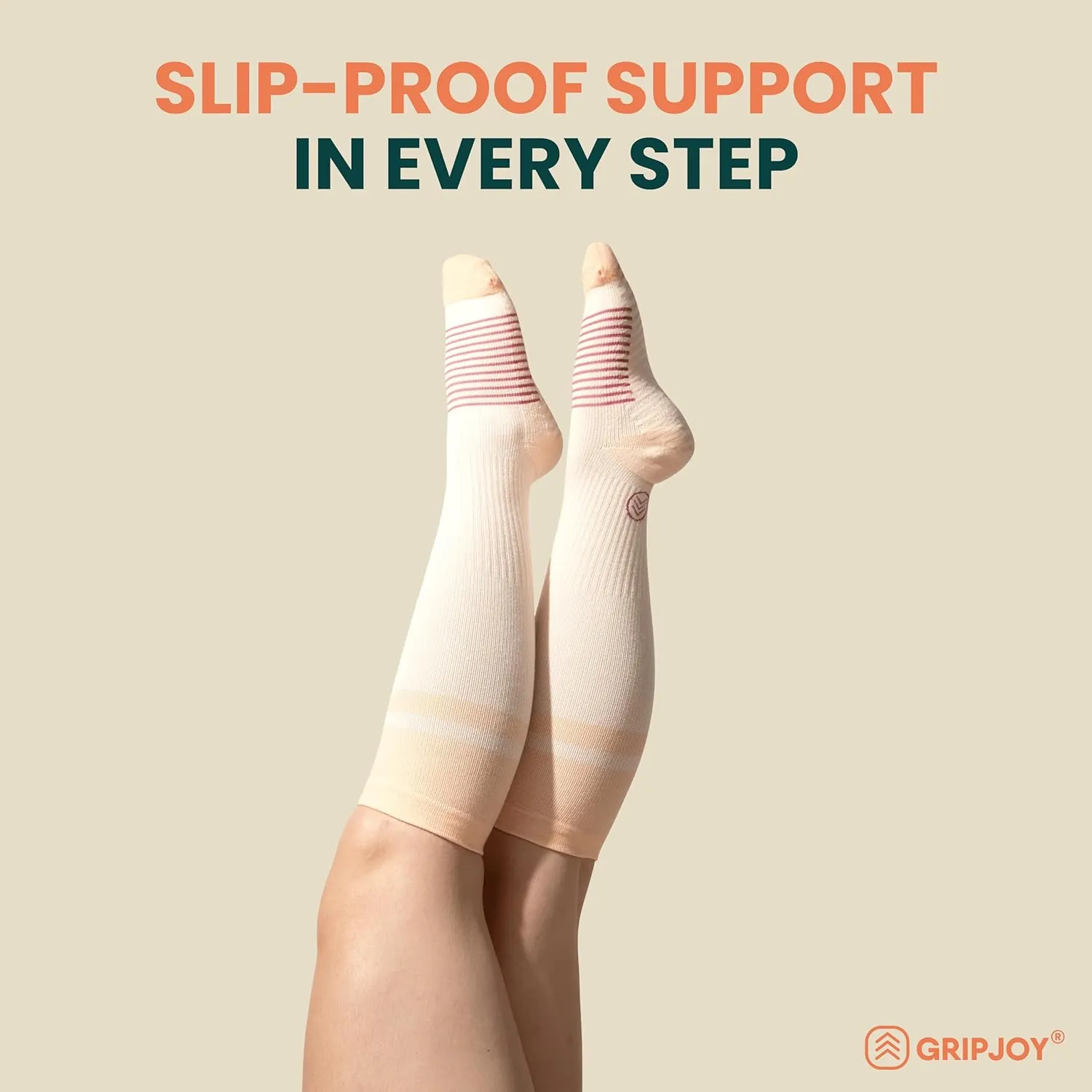 Gripjoy Compression Socks with Grips for Women & Men - 15-20mmHg - Knee High Non-slip Socks