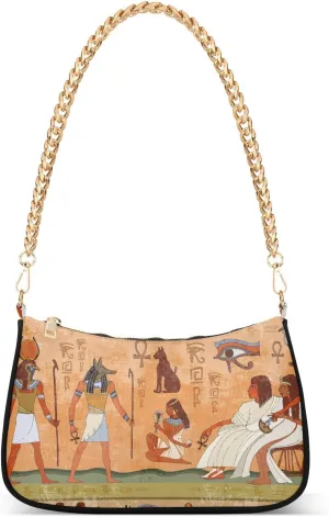 Grunge Murals Ancient Egypt Scene Shoulder Bag for Women Polyester Clutch Handbag Small Purse for Women