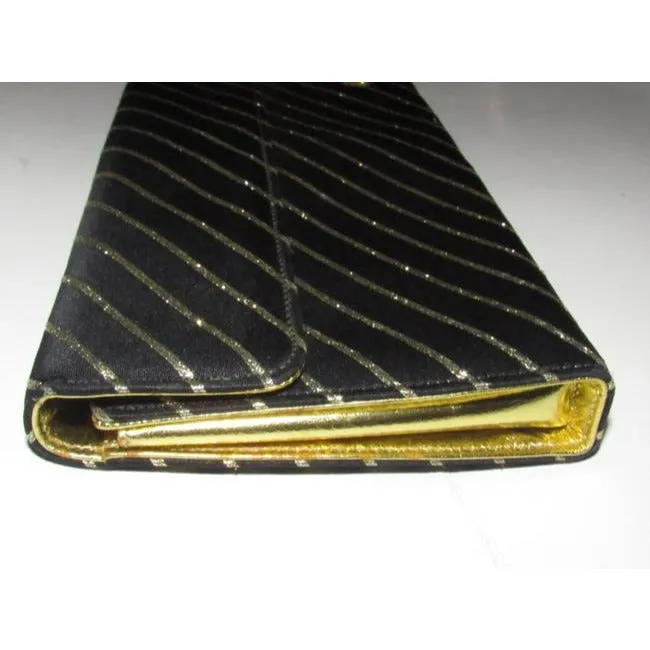 Gucci Vintage Pursesdesigner Purses Black Silk Fabric And Gold Leather Shoulder Bag