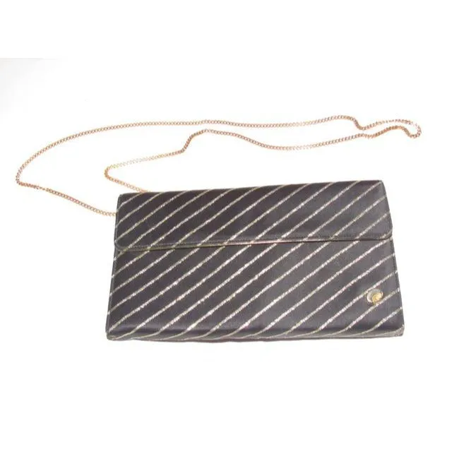 Gucci Vintage Pursesdesigner Purses Black Silk Fabric And Gold Leather Shoulder Bag