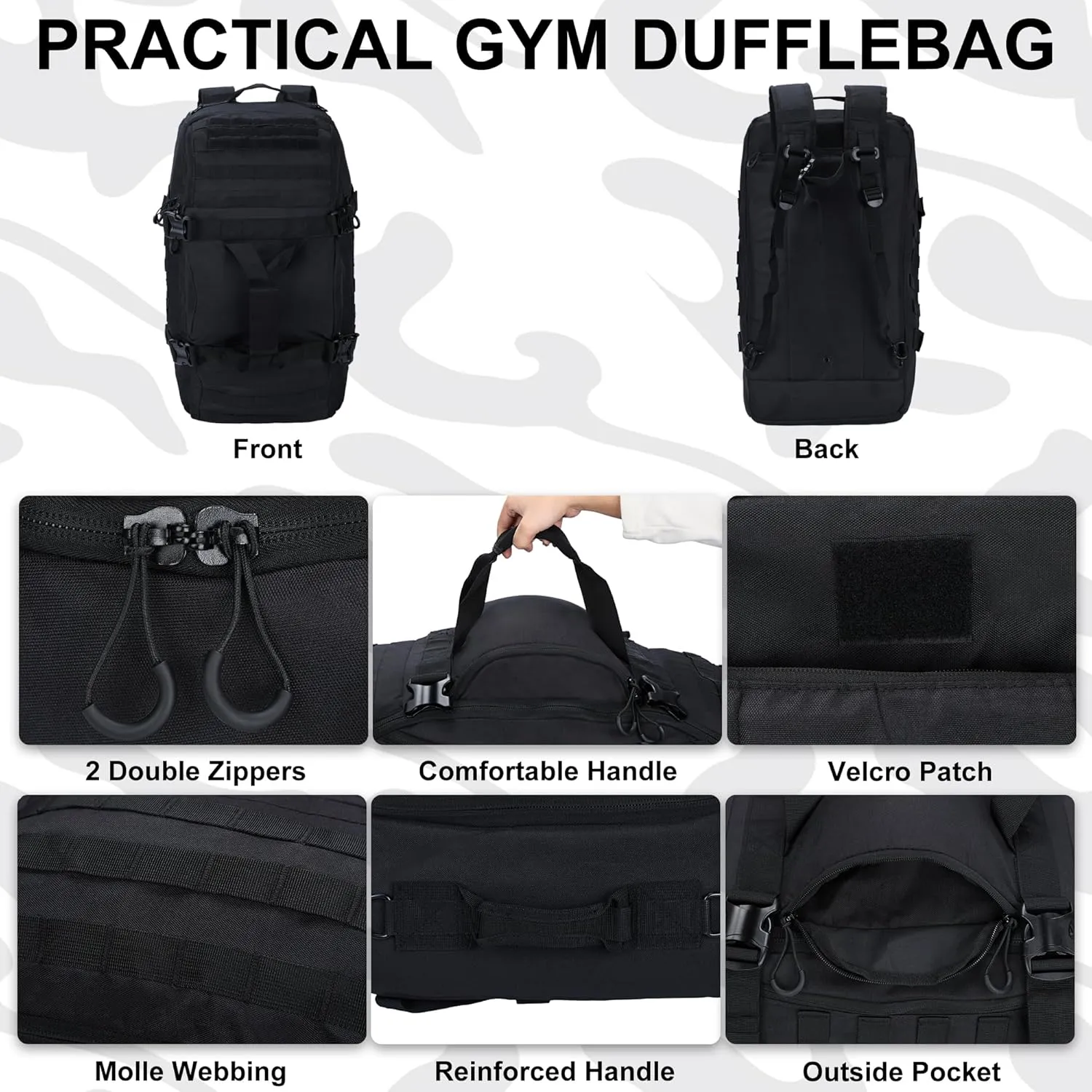 Gym Bag Duffle Bags Backpack Travel Duffel Bag with Weekend Overnight Bag for Outdoor,Tactical,Sports,Travel,Camping,Hunting (Black, 24in-Medium)