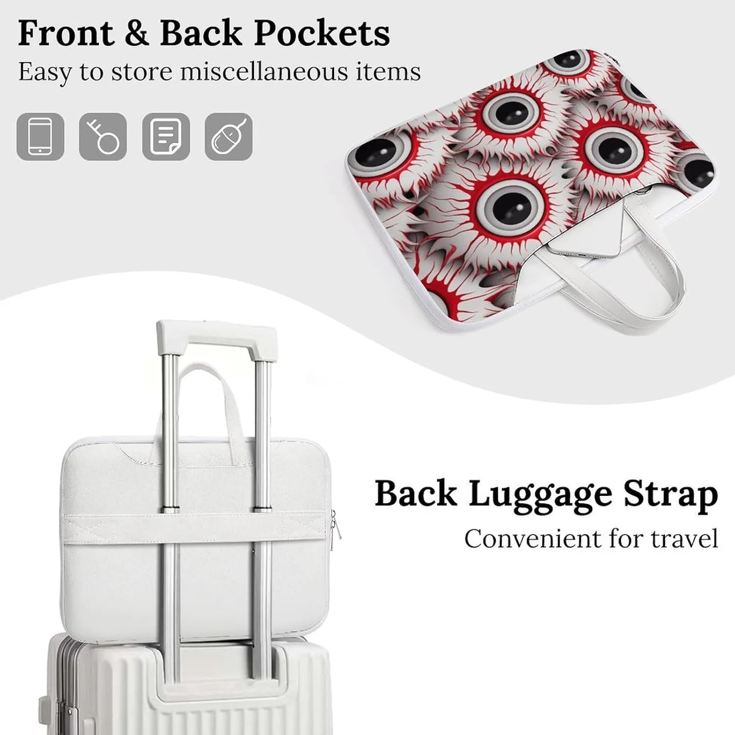Halloween Eyeballs Laptop Sleeve Bag Protective Case Handbag With Shoulder Strap for Computer 10-17 Inch