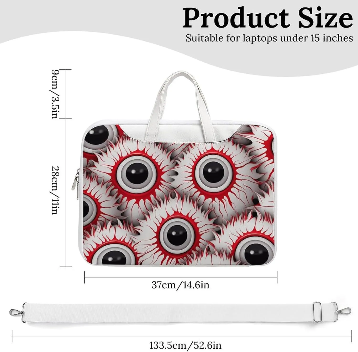 Halloween Eyeballs Laptop Sleeve Bag Protective Case Handbag With Shoulder Strap for Computer 10-17 Inch