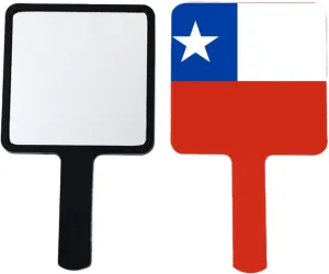 Hand Held Mirror with Handle for Makeup, Republic of Chile Flags Hand Mirror for Shaving, Portable Travel Vanity Mirror for Men Women(Square) Black 12×22Cm
