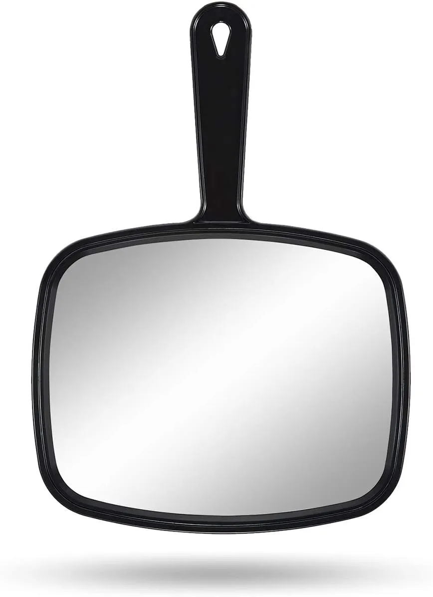 Hand Mirror Salon Barber Hairdressing Handheld Mirror with Handle(Square Black 7.4 X 10.3 Inches)