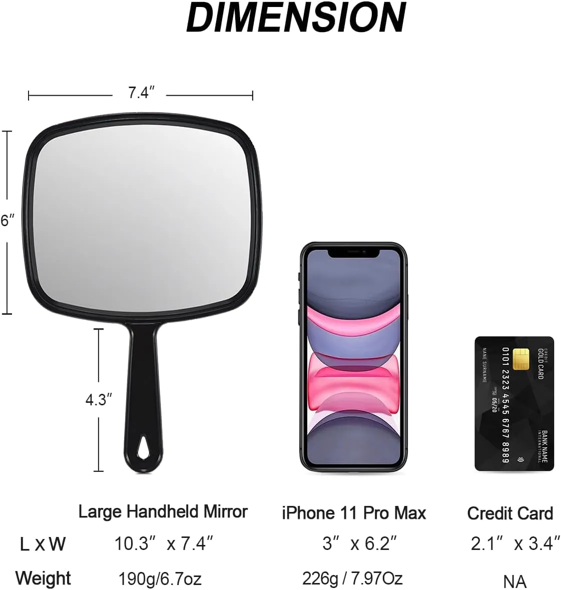 Hand Mirror Salon Barber Hairdressing Handheld Mirror with Handle(Square Black 7.4 X 10.3 Inches)