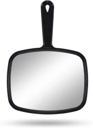 Hand Mirror Salon Barber Hairdressing Handheld Mirror with Handle(Square Black 7.4 X 10.3 Inches)