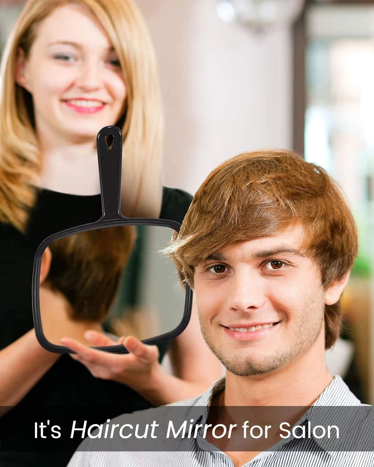 Hand Mirror Salon Barber Hairdressing Handheld Mirror with Handle(Square Black 7.4 X 10.3 Inches)