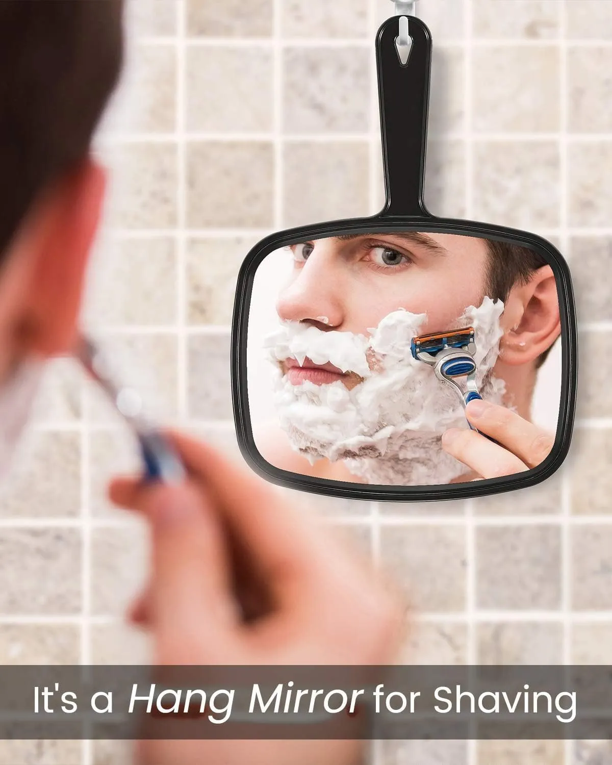 Hand Mirror Salon Barber Hairdressing Handheld Mirror with Handle(Square Black 7.4 X 10.3 Inches)