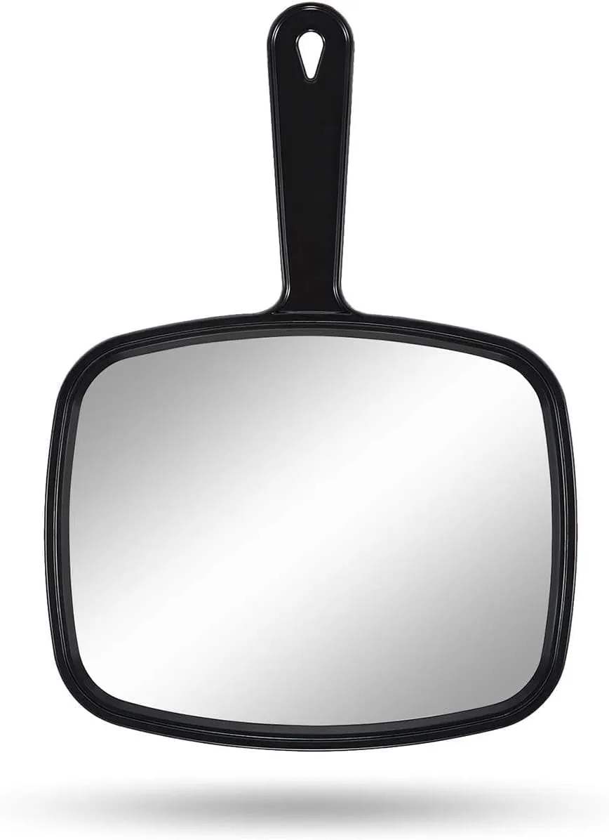 Hand Mirror Salon Barber Hairdressing Handheld Mirror with Handle(Square Black 7.4 X 10.3 Inches)