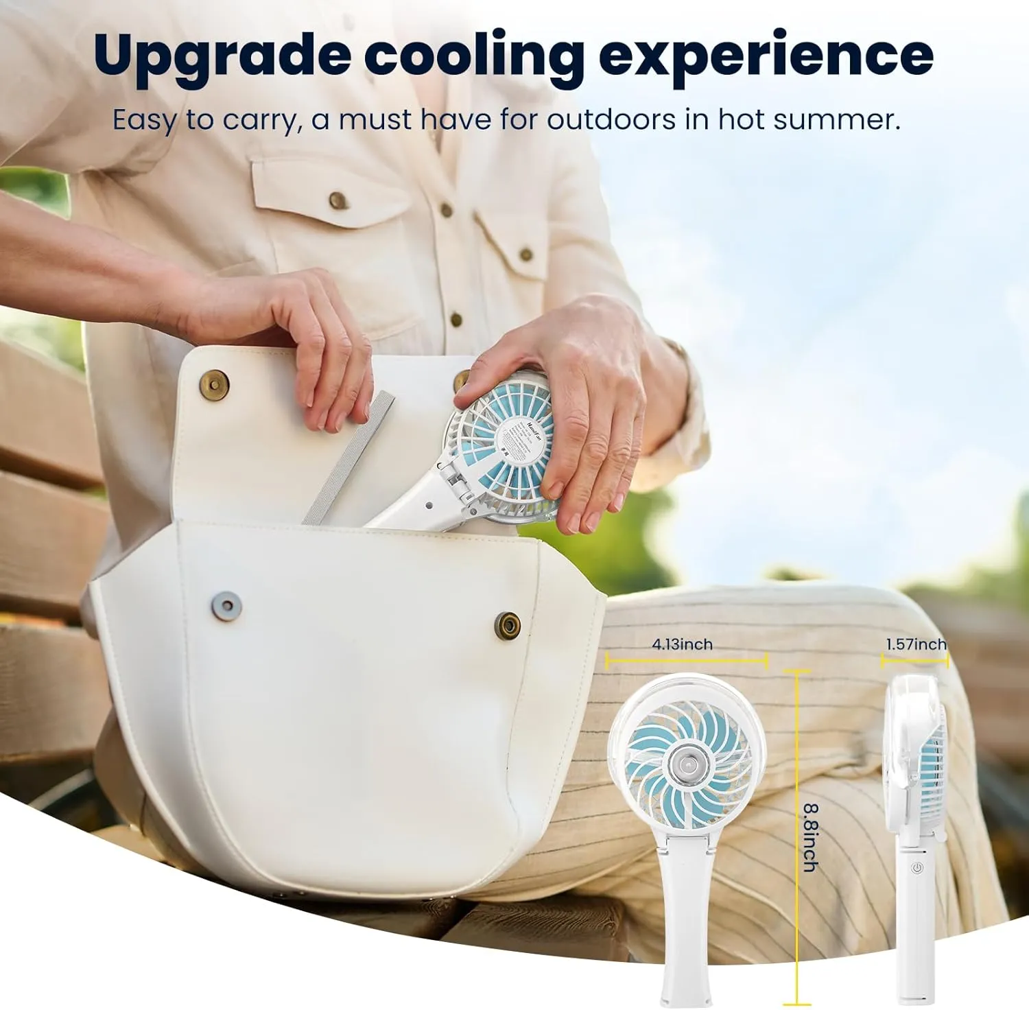 HandFan Upgraded Portable Misting Fan, Handheld Mister Fan, USB Rechargeable Personal Mist Fans, Battery Operated Spray Water Fans, Mini Electric Cooling Hand Fans for BeachTravel Outdoors(White)