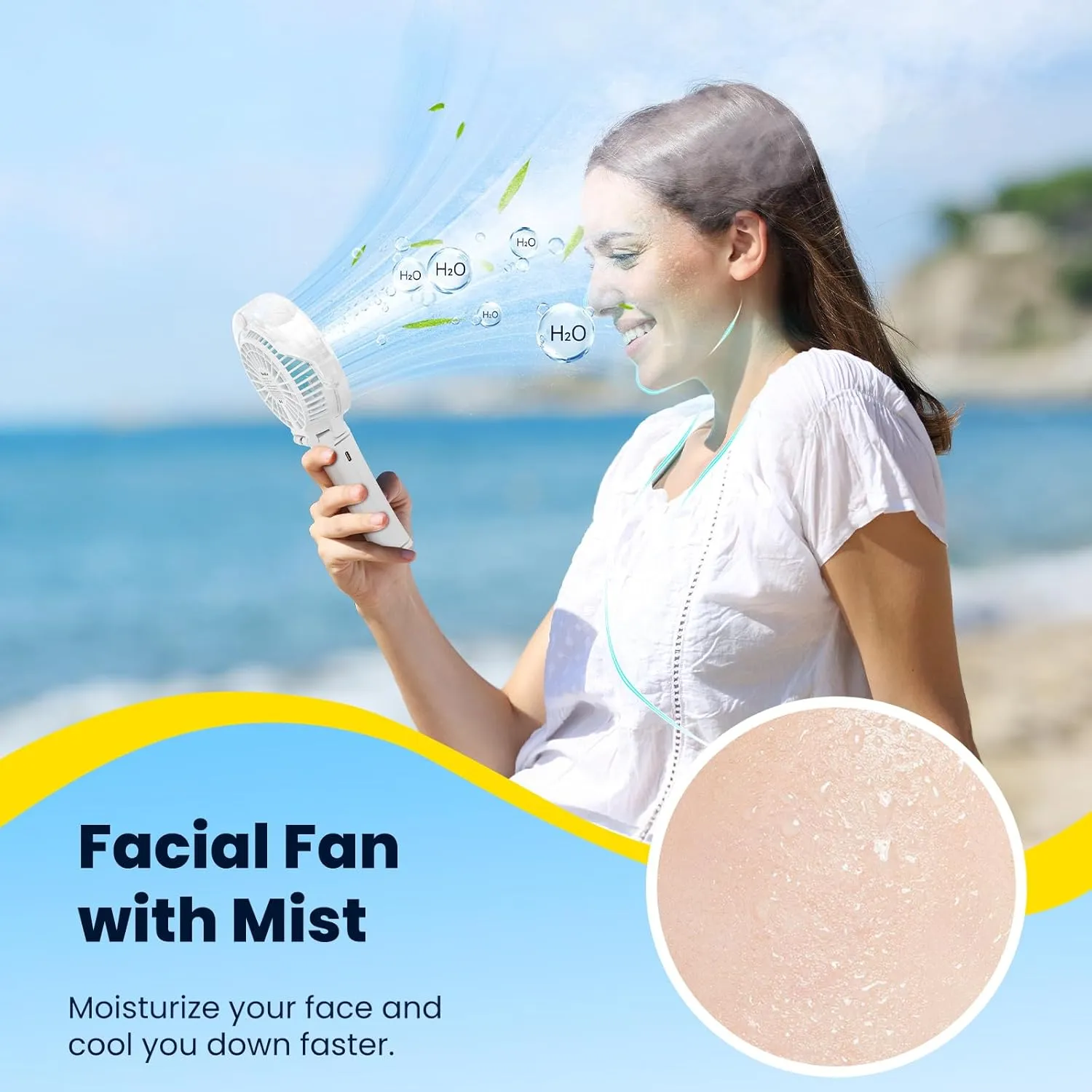 HandFan Upgraded Portable Misting Fan, Handheld Mister Fan, USB Rechargeable Personal Mist Fans, Battery Operated Spray Water Fans, Mini Electric Cooling Hand Fans for BeachTravel Outdoors(White)