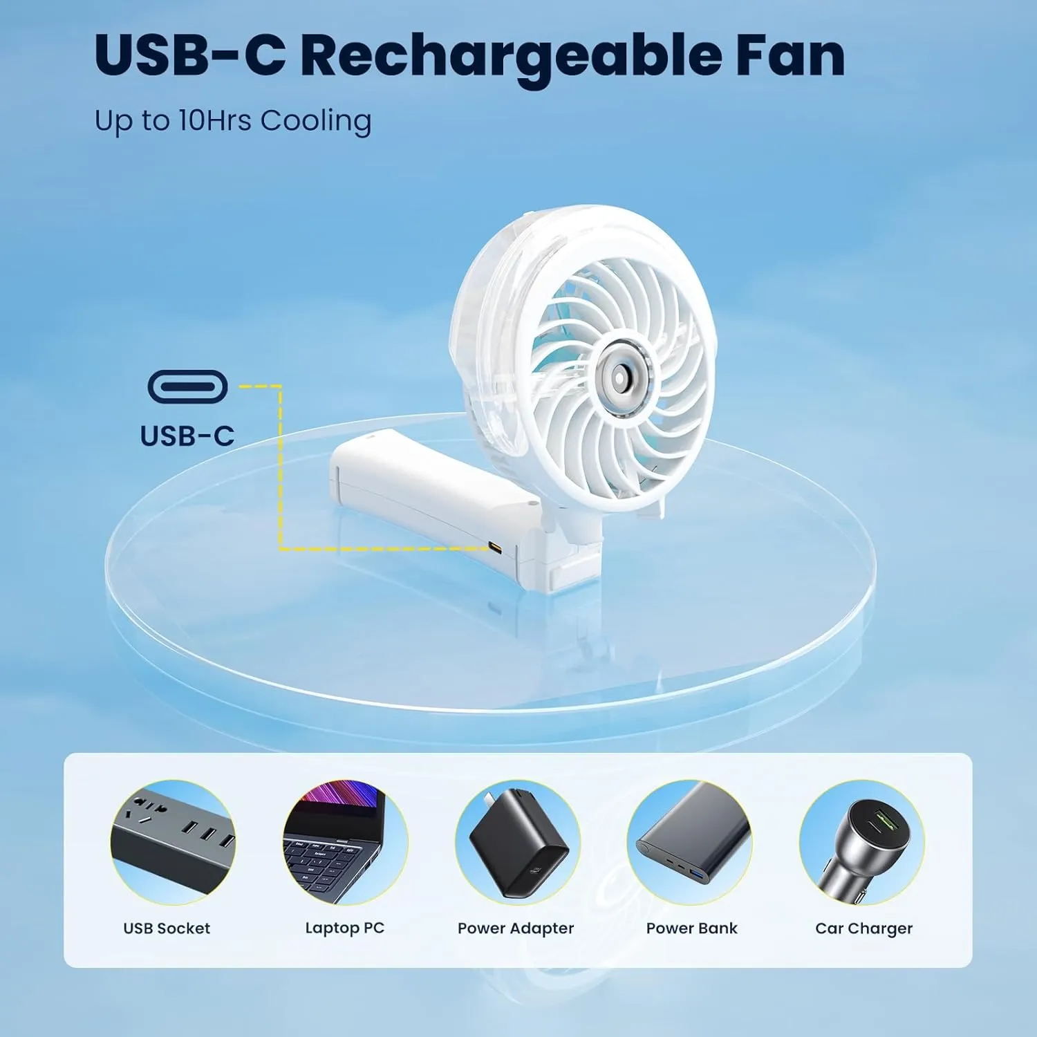 HandFan Upgraded Portable Misting Fan, Handheld Mister Fan, USB Rechargeable Personal Mist Fans, Battery Operated Spray Water Fans, Mini Electric Cooling Hand Fans for BeachTravel Outdoors(White)
