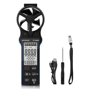 Handheld Anemometer, Anti-dust CFM Meter With Touch Button, Rechargeable Wind Speed Gauge for Air Flow, Chill, Temp Test, Waterproof LCD Backlight