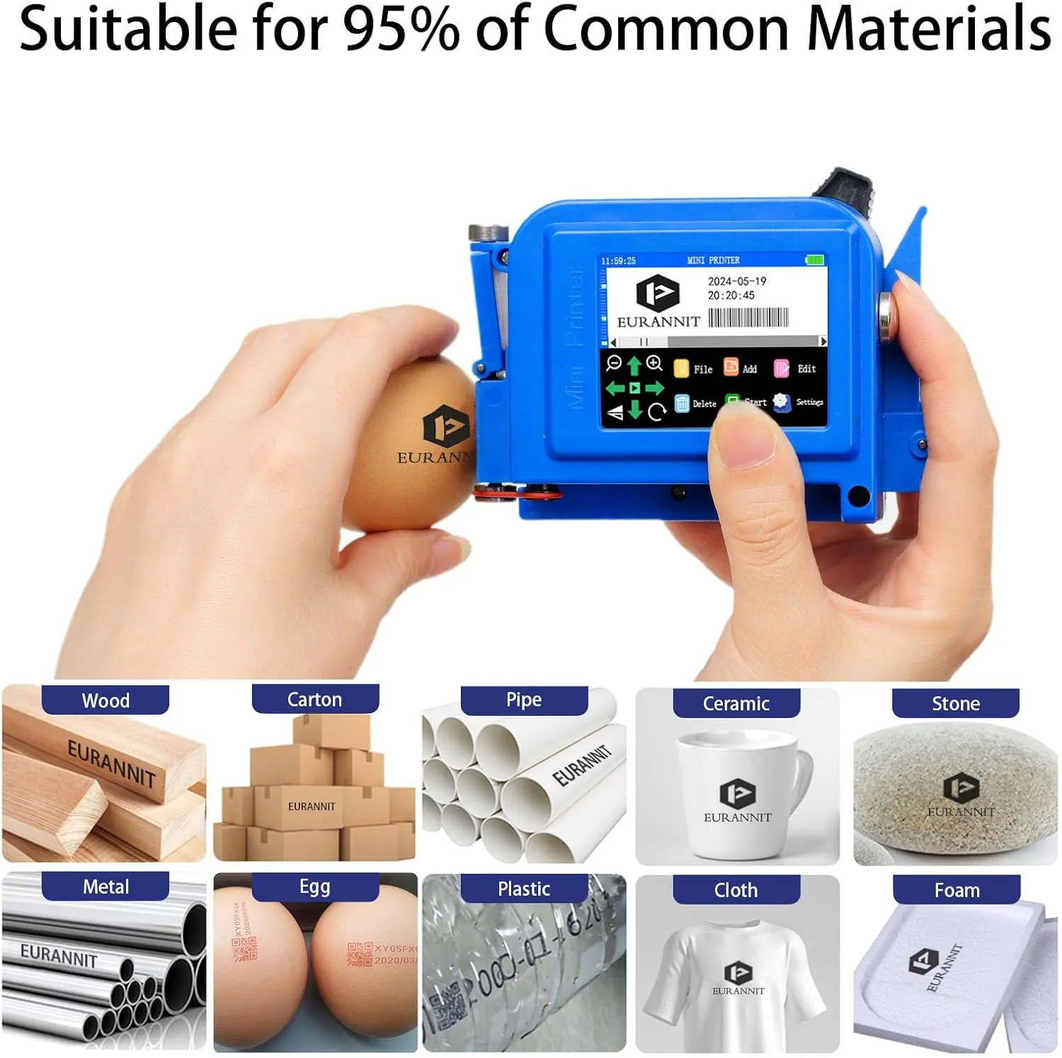 Handheld Inkjet Printer E11, 0.5 inch Mini Handheld Printer with ER520 Quick-Dry Ink Cartridge, Portable Inkjet Printers for Text Date QR Barcode Batch Number Logo
