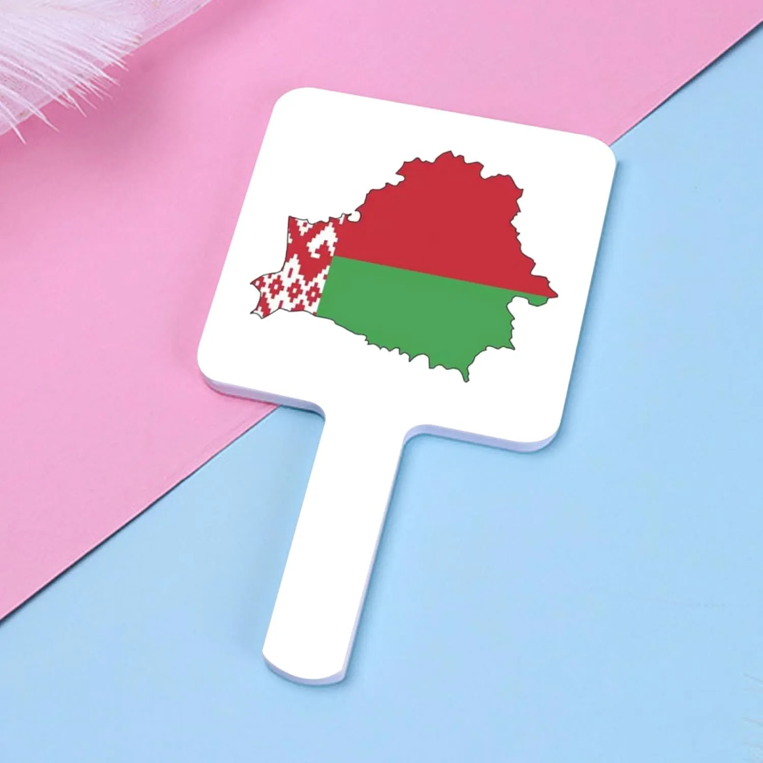 Handheld Makeup Mirrors with Belarus Map Flag - Hand Held Mirror with Handle for Makeup, Portable Travel Beauty Vanity Mirror for Men Women(Square) White 12×22Cm