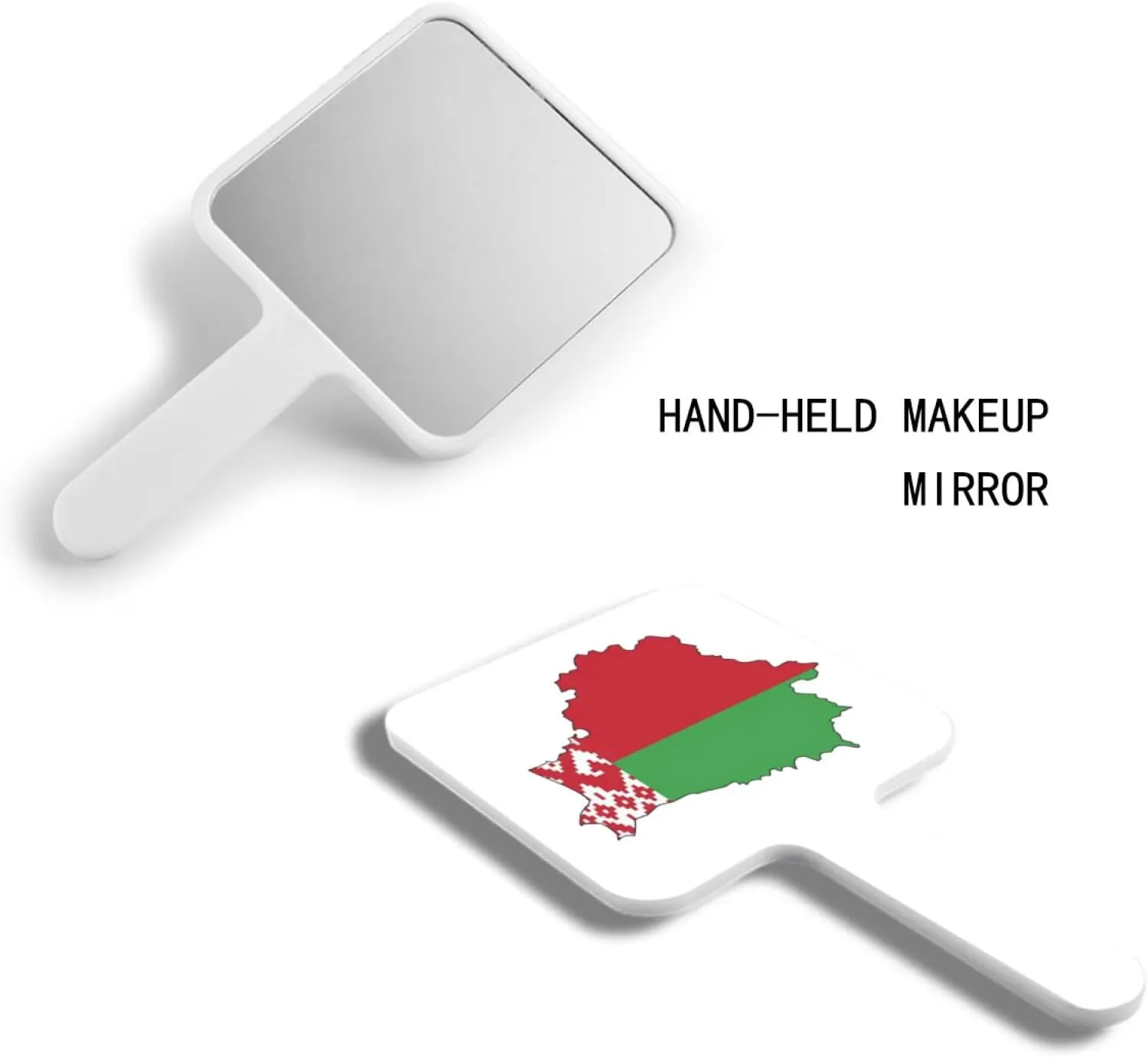 Handheld Makeup Mirrors with Belarus Map Flag - Hand Held Mirror with Handle for Makeup, Portable Travel Beauty Vanity Mirror for Men Women(Square) White 12×22Cm