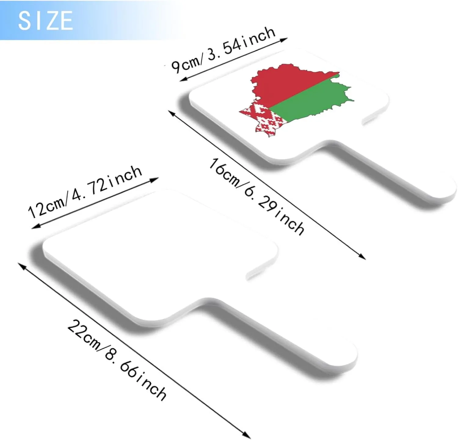 Handheld Makeup Mirrors with Belarus Map Flag - Hand Held Mirror with Handle for Makeup, Portable Travel Beauty Vanity Mirror for Men Women(Square) White 12×22Cm