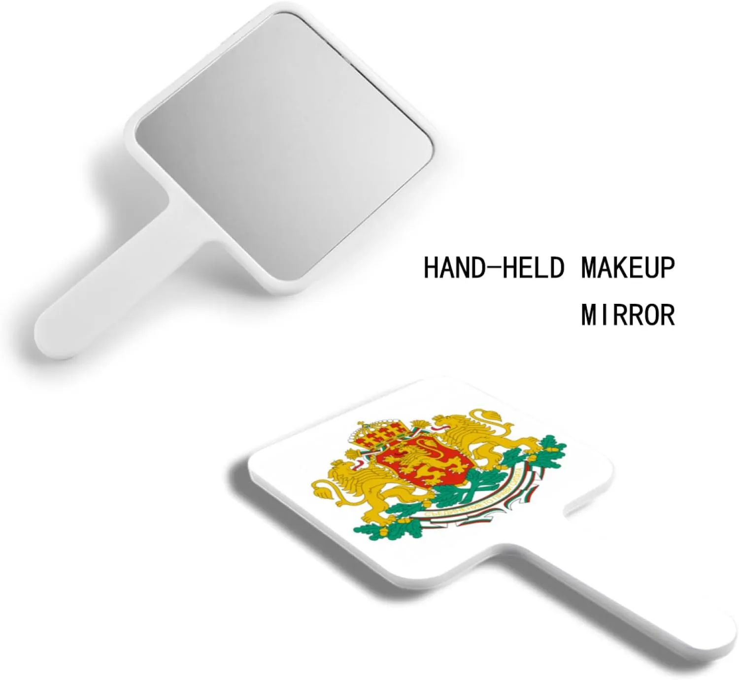 Handheld Mirror with Bulgaria National Emblem - Bulgaria Map Flag Square Travel Vanity Cosmetic Mirror for Women Ladies with Handle White 9×16Cm