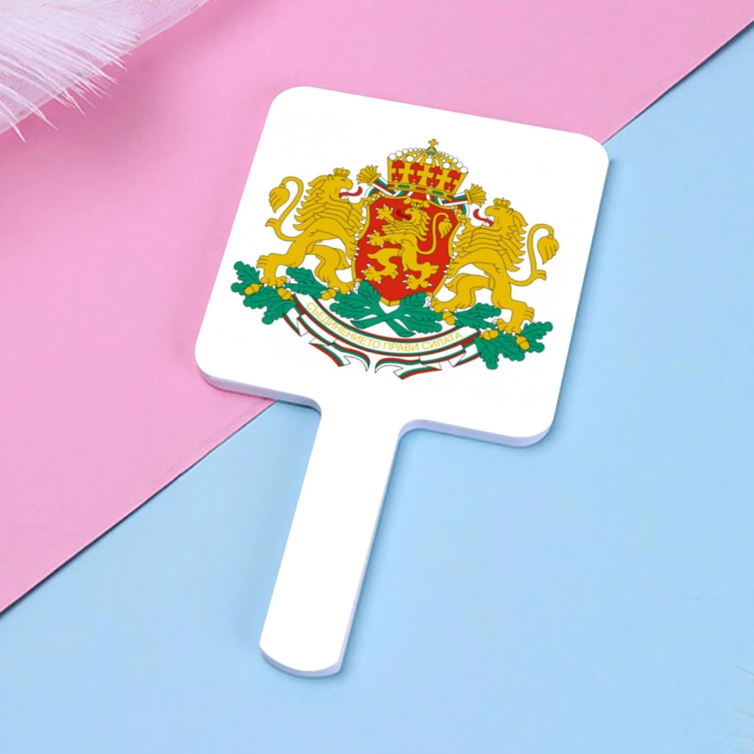 Handheld Mirror with Bulgaria National Emblem - Bulgaria Map Flag Square Travel Vanity Cosmetic Mirror for Women Ladies with Handle White 9×16Cm
