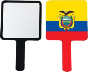 Handheld Mirrors with Republic of Ecuador Flag National Emblem - Hand Held Makeup Mirror with Handle, Square Portable Travel Beauty Mirror Black 9×16Cm